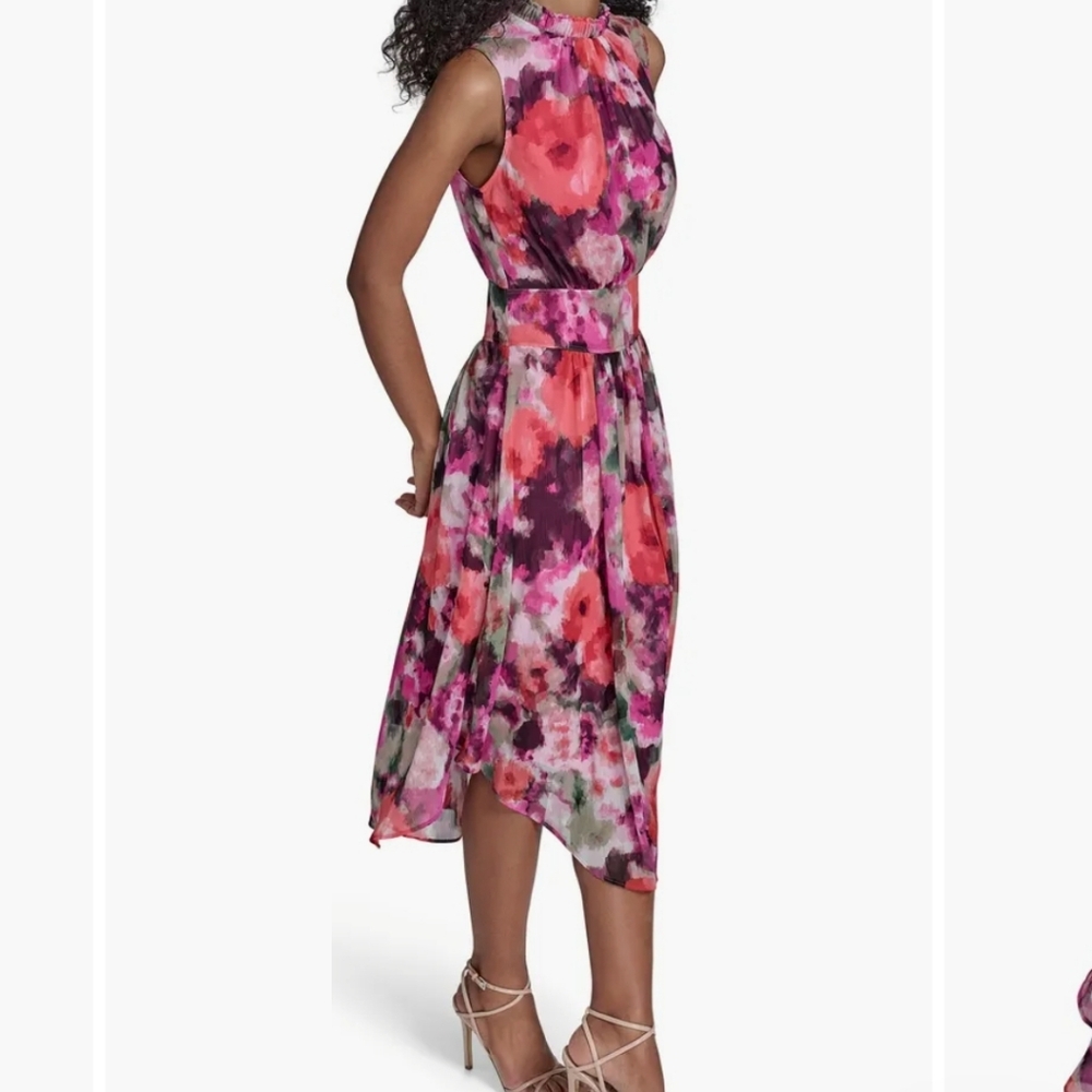 Calvin Klein Floral Midi Dress in Pink and Purple